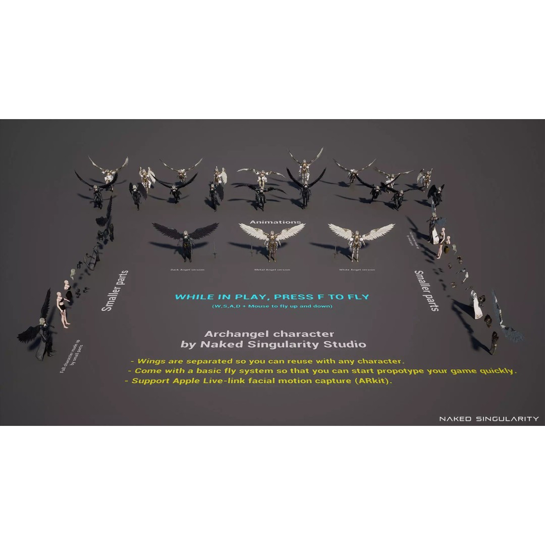 Archangel Valkyrie 3D Model – Game-Ready Low-Poly Character with Wings - View 5