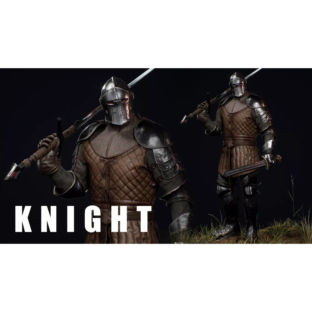 Knight 3D Model – Low Poly Game-Ready Character with Customization Options - View 2