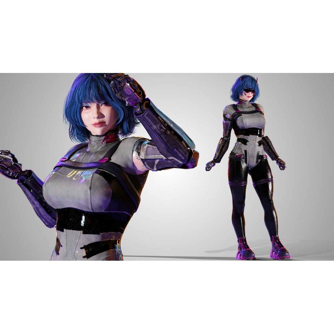 Sci-Fi Girl 3D Model – Low-Poly Game-Ready Character, FBX - View 3