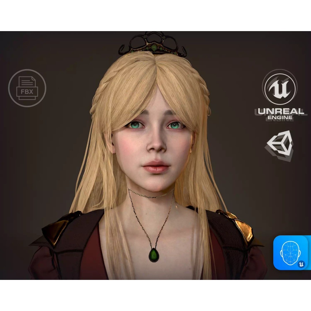 Princess 3D Model – Low Poly Rigged Character for Unity & Unreal - View 2