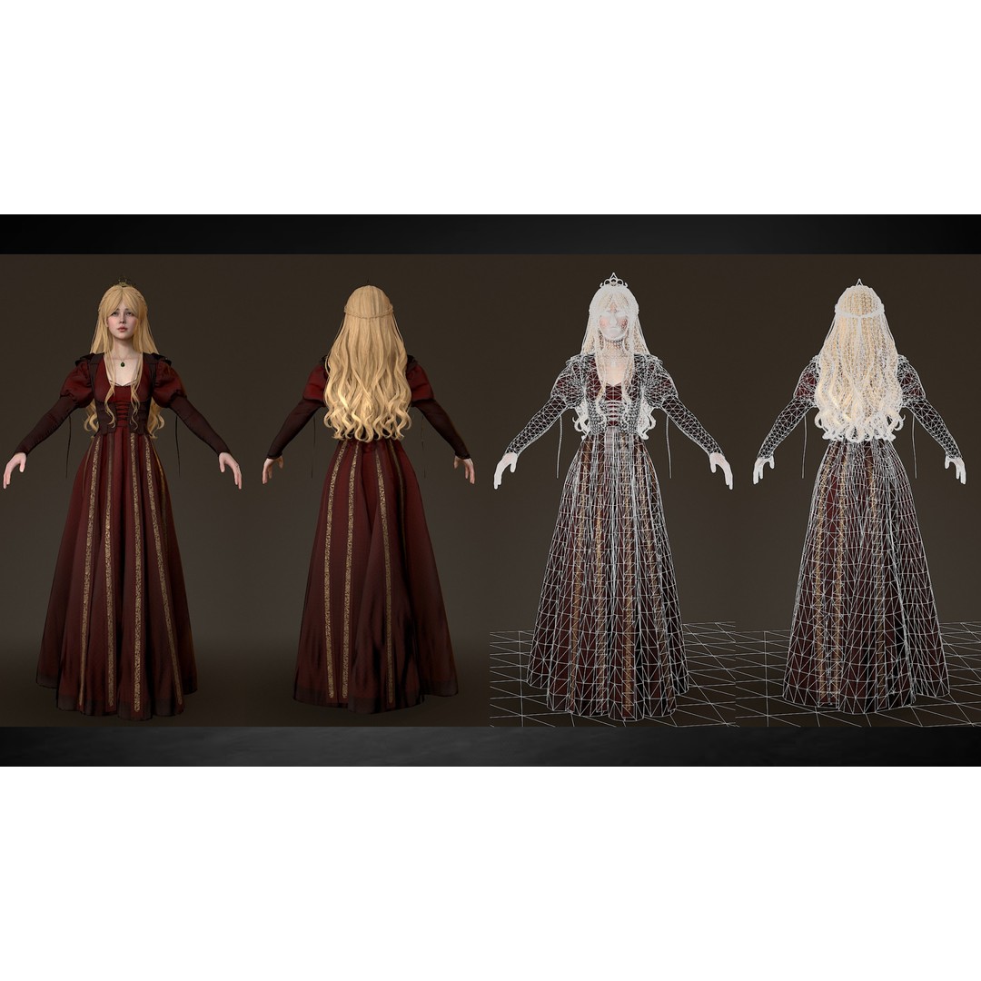 Princess 3D Model – Low Poly Rigged Character for Unity & Unreal - View 4