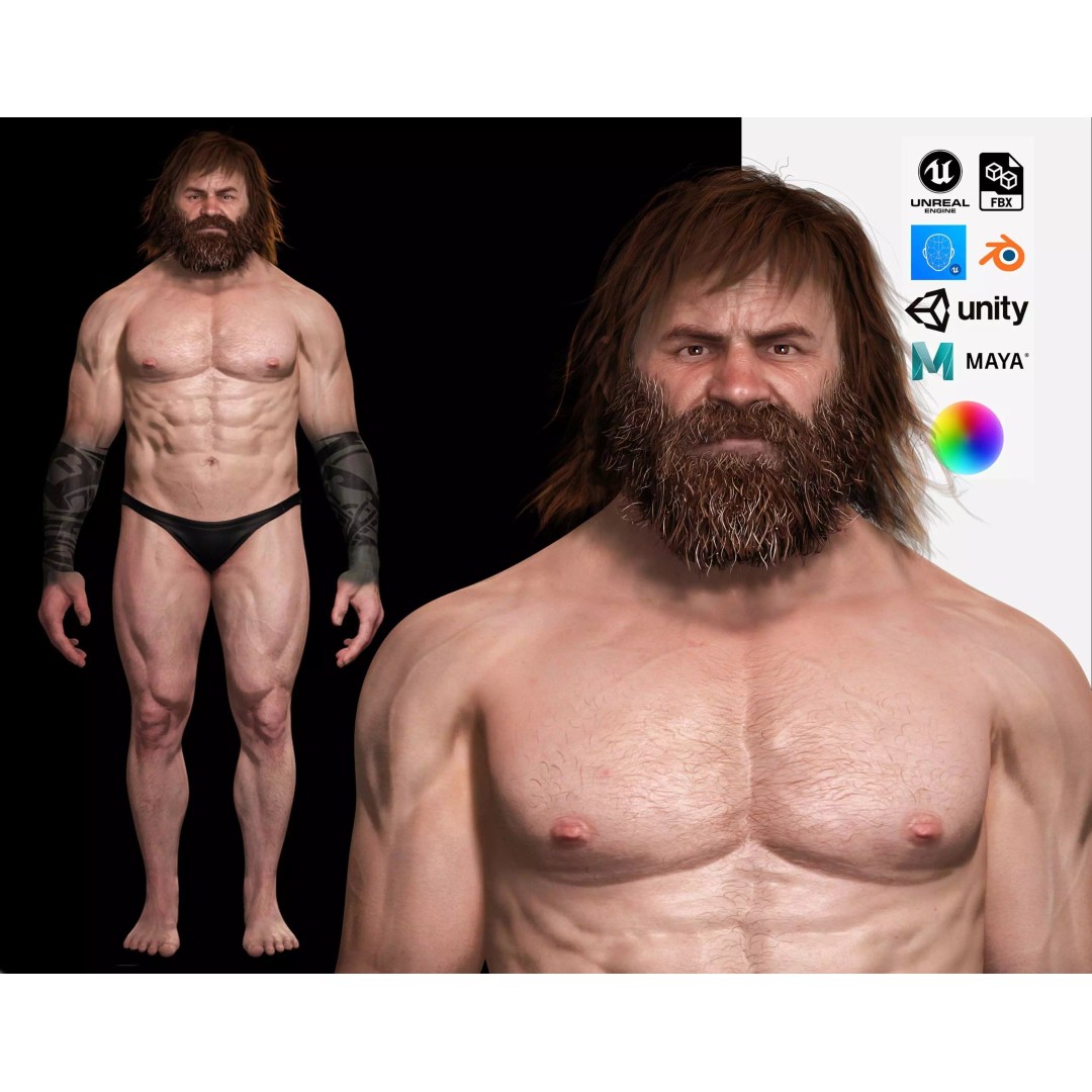 Viking Warrior 3D Model – Low Poly Rigged Character with PBR Textures - View 2