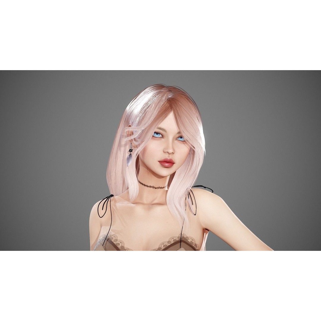 Party Girl Sophia 3D Model – Low Poly Rigged Character for Games - View 11