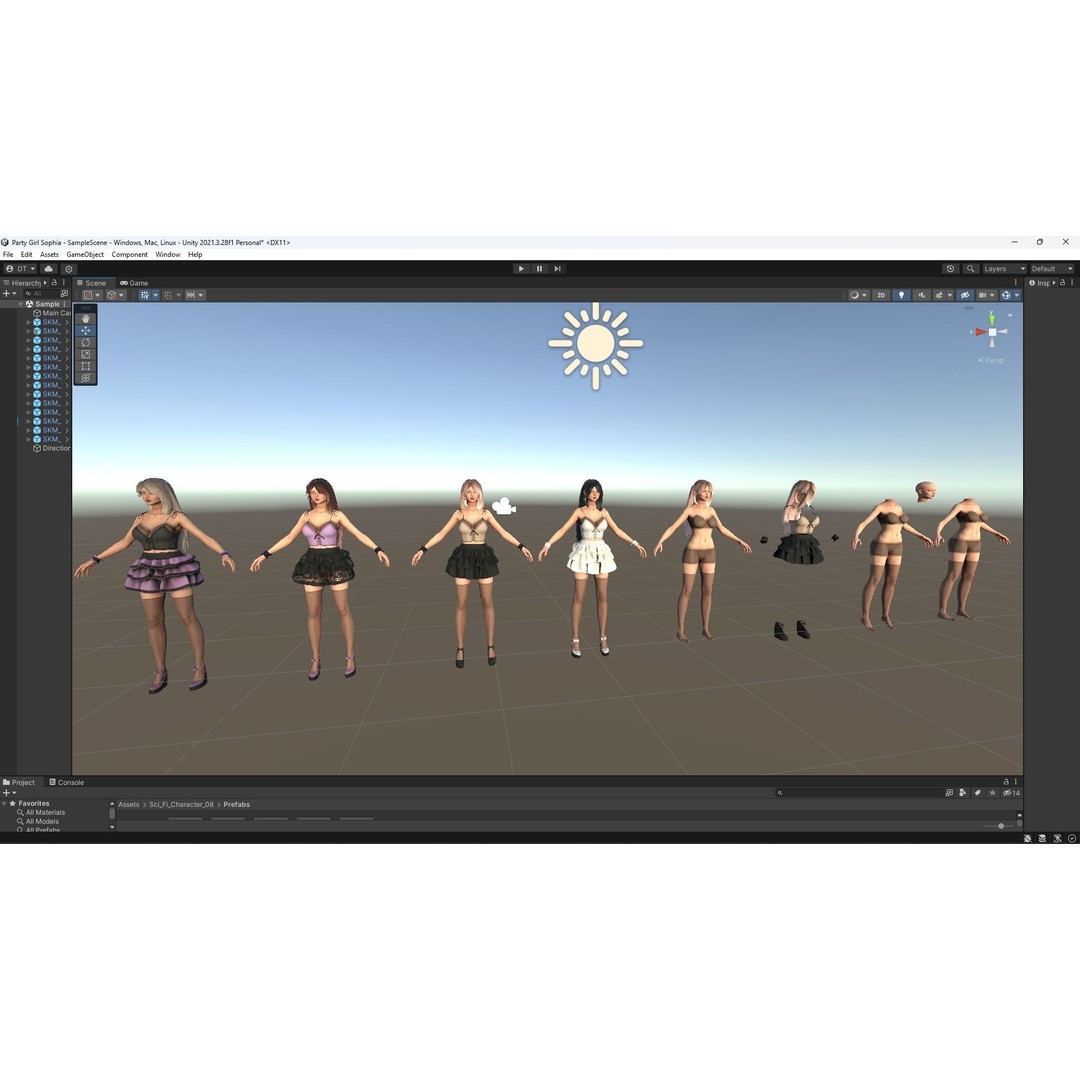 Party Girl Sophia 3D Model – Low Poly Rigged Character for Games - View 18