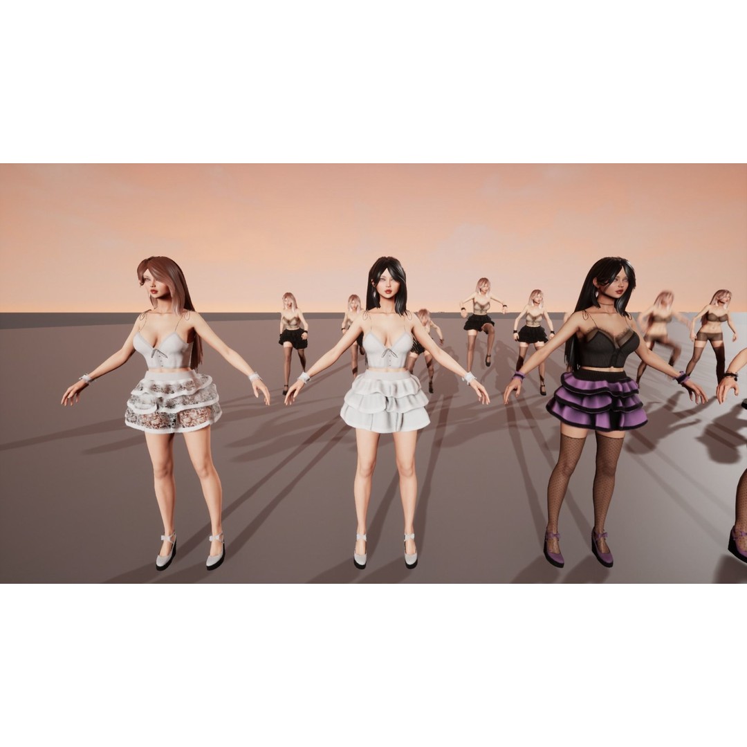 Party Girl Sophia 3D Model – Low Poly Rigged Character for Games - View 25