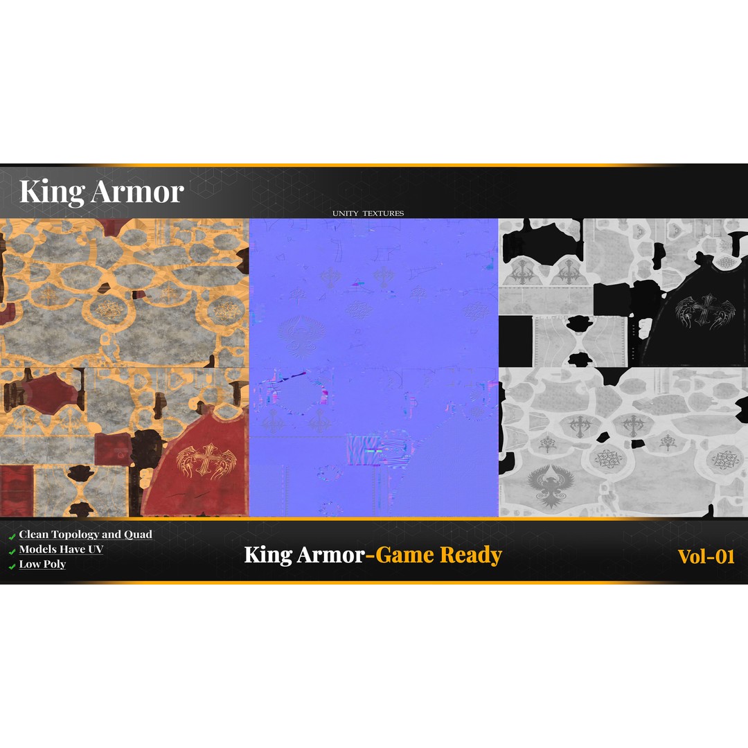 King Armor 3D Model – Low Poly Game-Ready Armor with PBR Textures