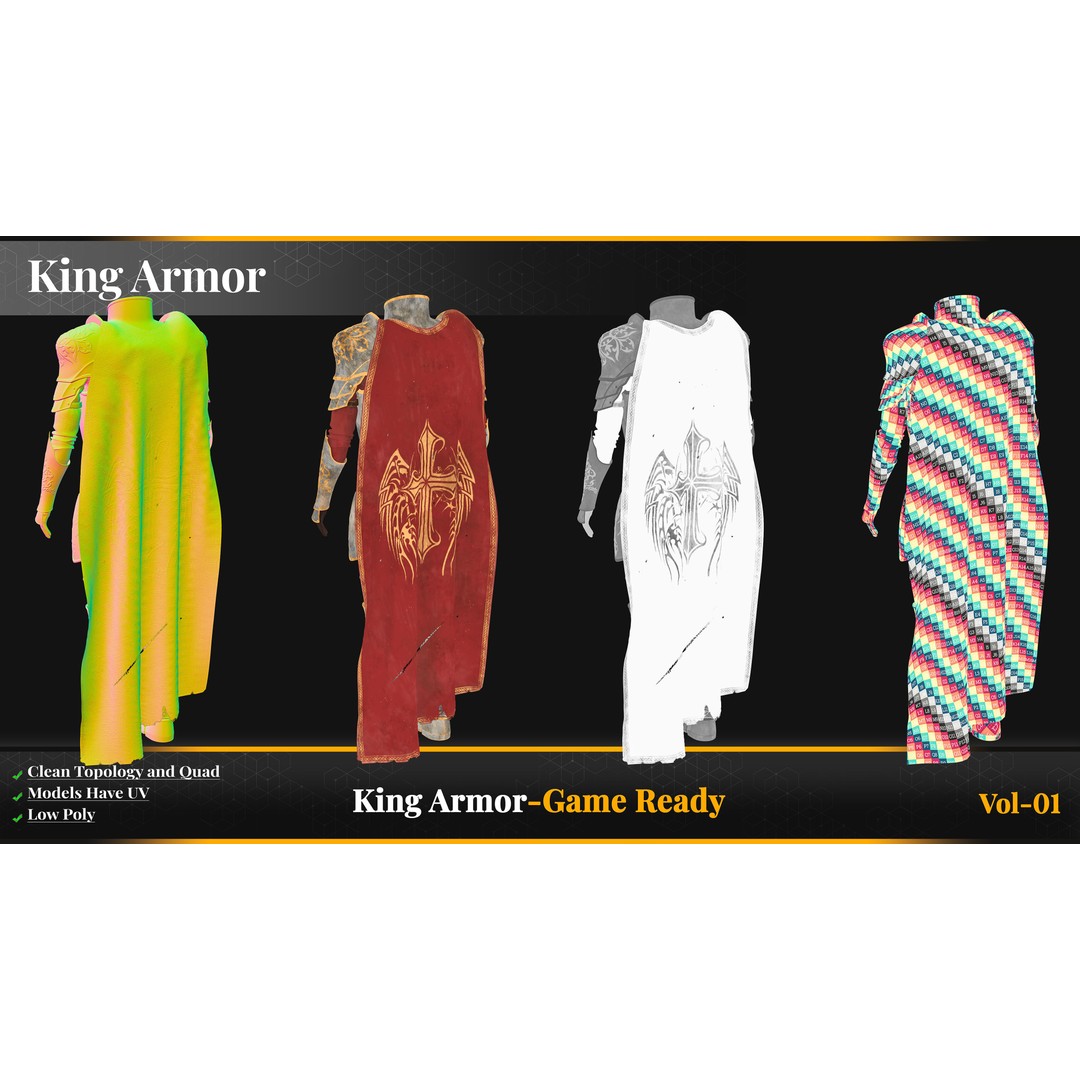 King Armor 3D Model – Low Poly Game-Ready Armor with PBR Textures - View 10