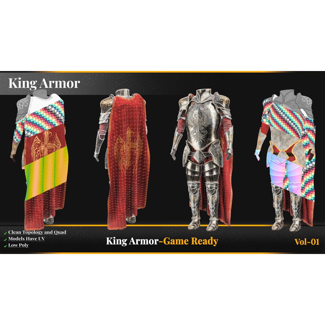 King Armor 3D Model – Low Poly Game-Ready Armor with PBR Textures - View 12