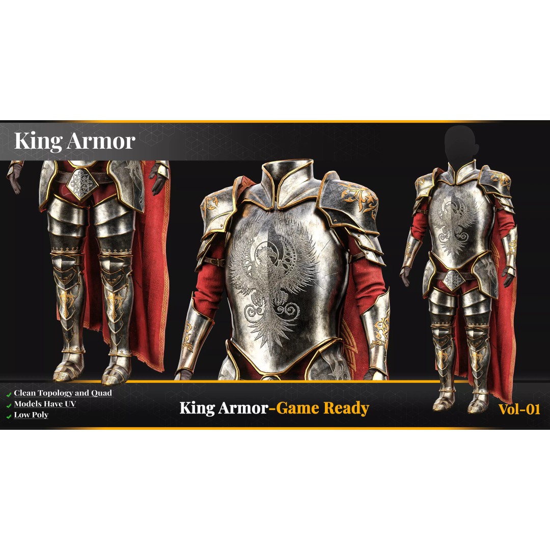 King Armor 3D Model – Low Poly Game-Ready Armor with PBR Textures - View 2