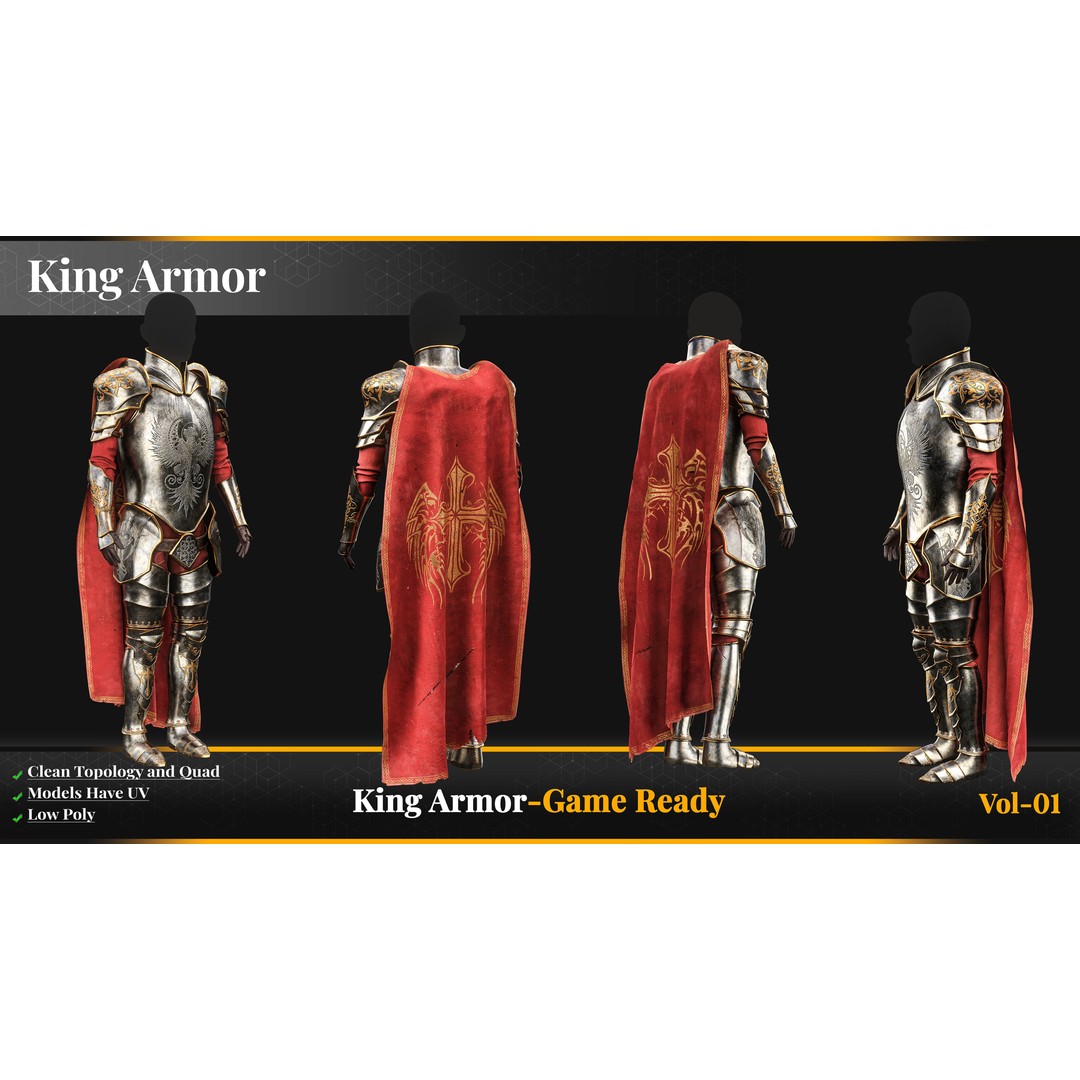 King Armor 3D Model – Low Poly Game-Ready Armor with PBR Textures - View 4