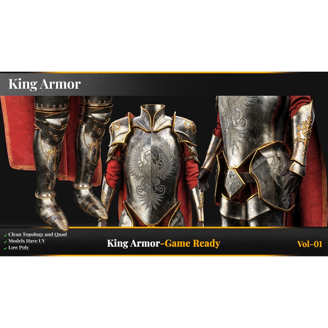 King Armor 3D Model – Low Poly Game-Ready Armor with PBR Textures - View 5
