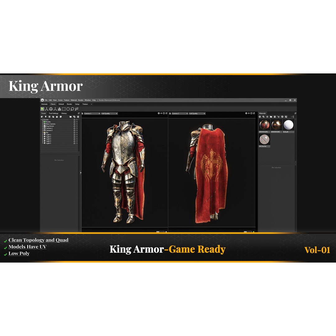 King Armor 3D Model – Low Poly Game-Ready Armor with PBR Textures - View 6