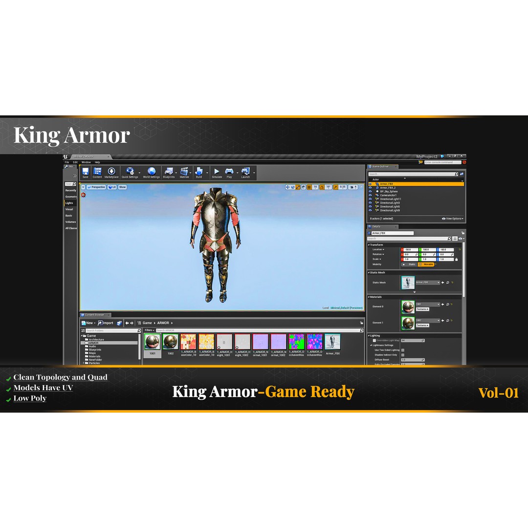 King Armor 3D Model – Low Poly Game-Ready Armor with PBR Textures - View 7