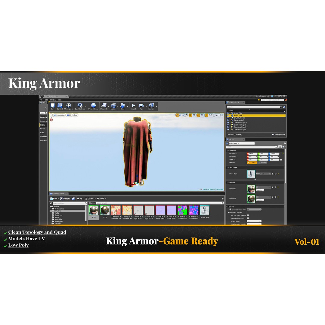 King Armor 3D Model – Low Poly Game-Ready Armor with PBR Textures - View 8