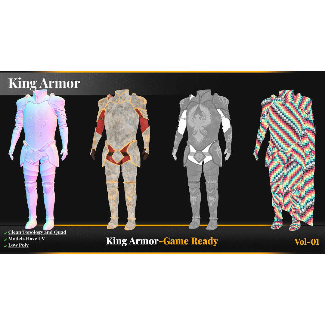 King Armor 3D Model – Low Poly Game-Ready Armor with PBR Textures - View 9