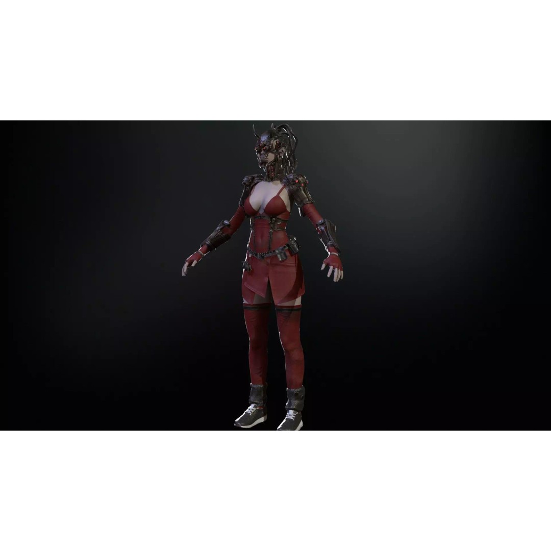 CyberGirl 3D Model – Low Poly Sci-Fi Character with Animations - View 30