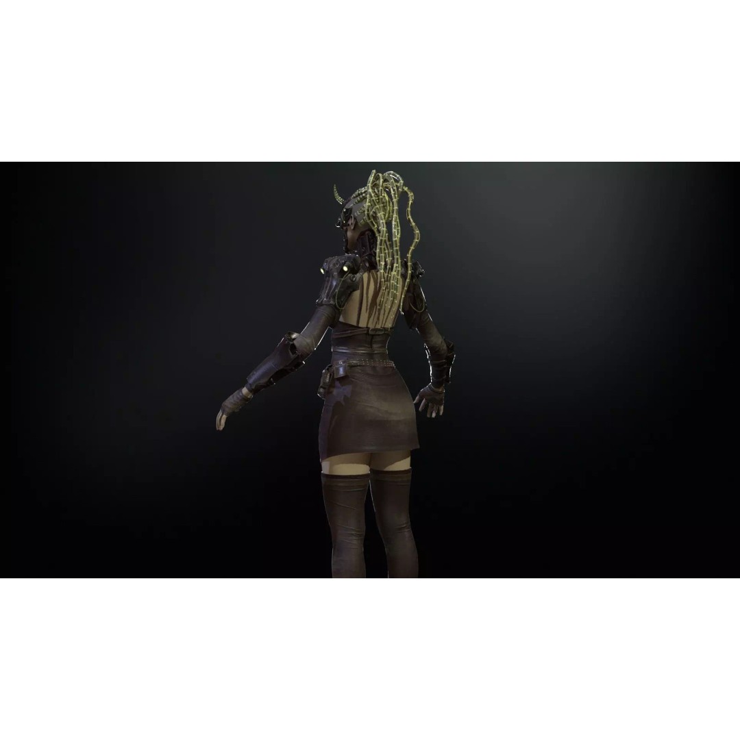 CyberGirl 3D Model – Low Poly Sci-Fi Character with Animations - View 9