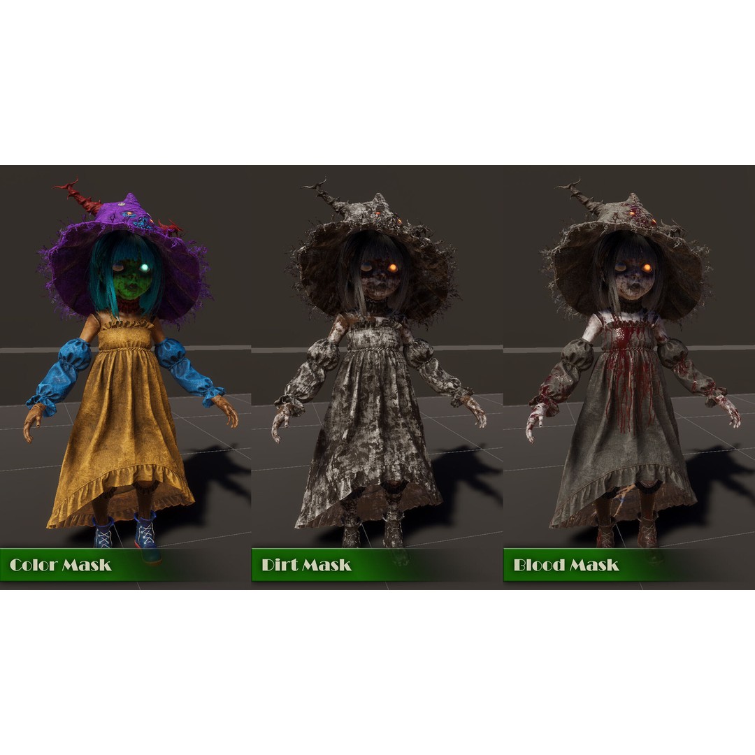 Cursed Doll 3D Model – Low Poly Character with Blend Shapes, FBX - View 11
