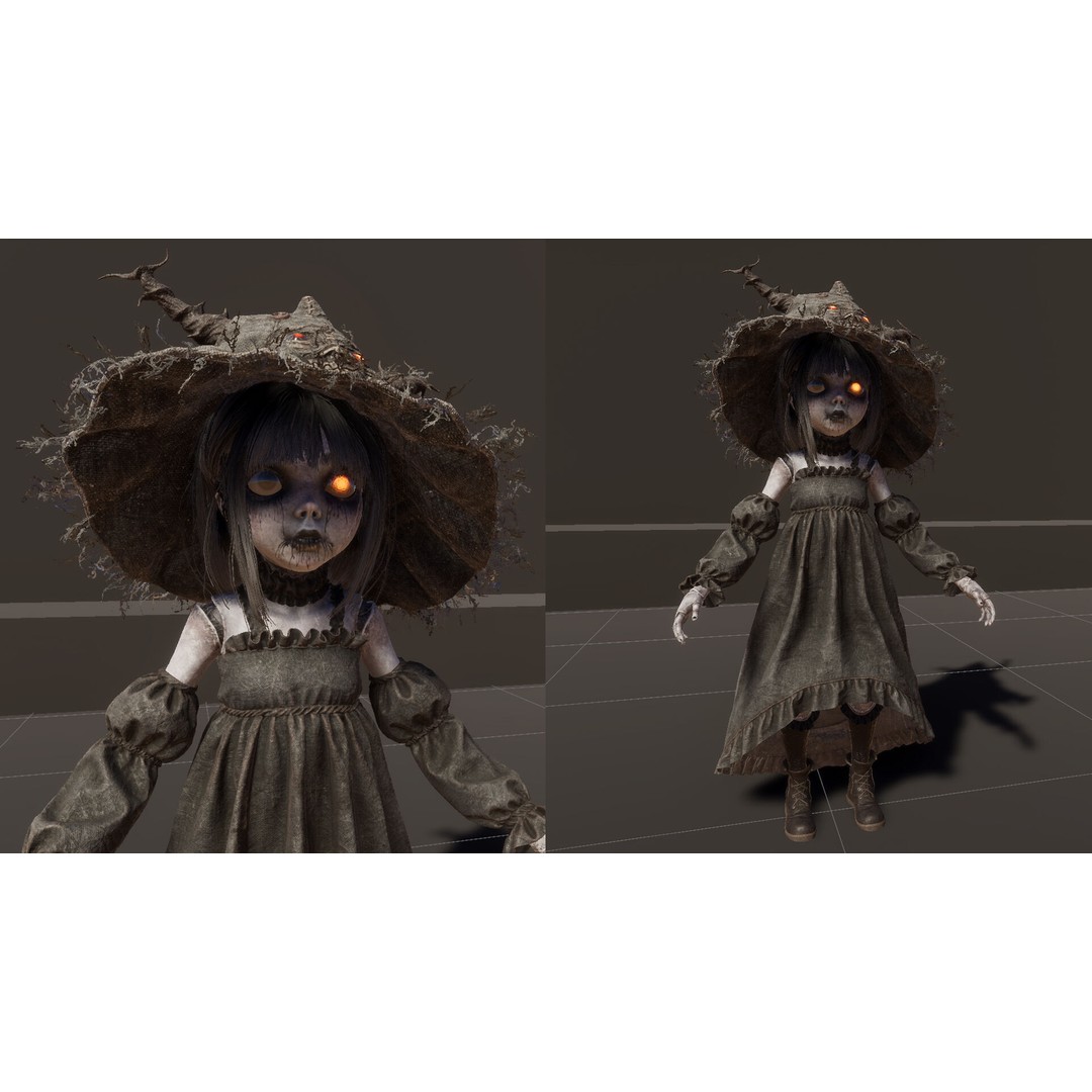 Cursed Doll 3D Model – Low Poly Character with Blend Shapes, FBX - View 12