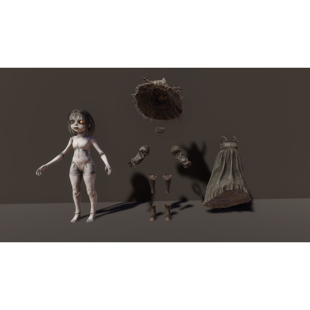 Cursed Doll 3D Model – Low Poly Character with Blend Shapes, FBX - View 13