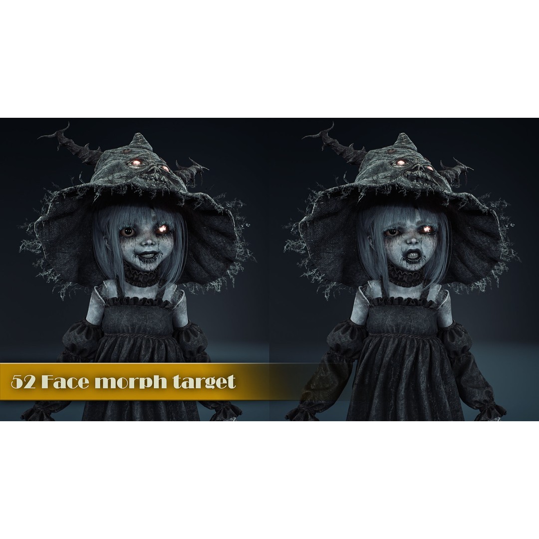 Cursed Doll 3D Model – Low Poly Character with Blend Shapes, FBX - View 3