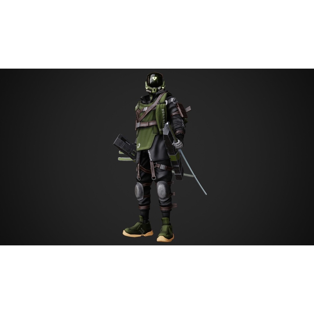Cyberpunk Rezin Robot 3D Model – Low Poly Game Ready Character, FBX - View 12