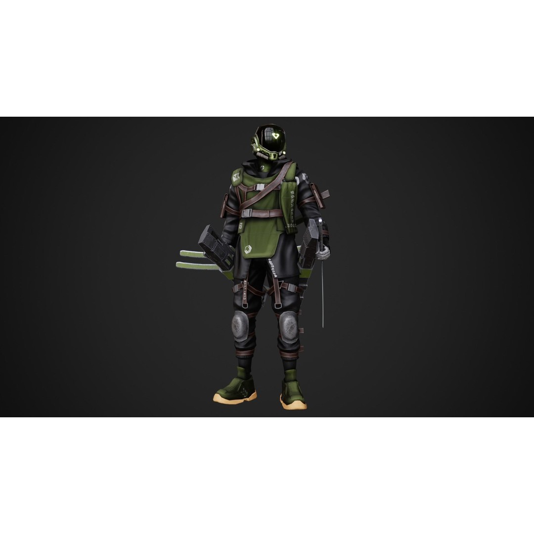 Cyberpunk Rezin Robot 3D Model – Low Poly Game Ready Character, FBX - View 13