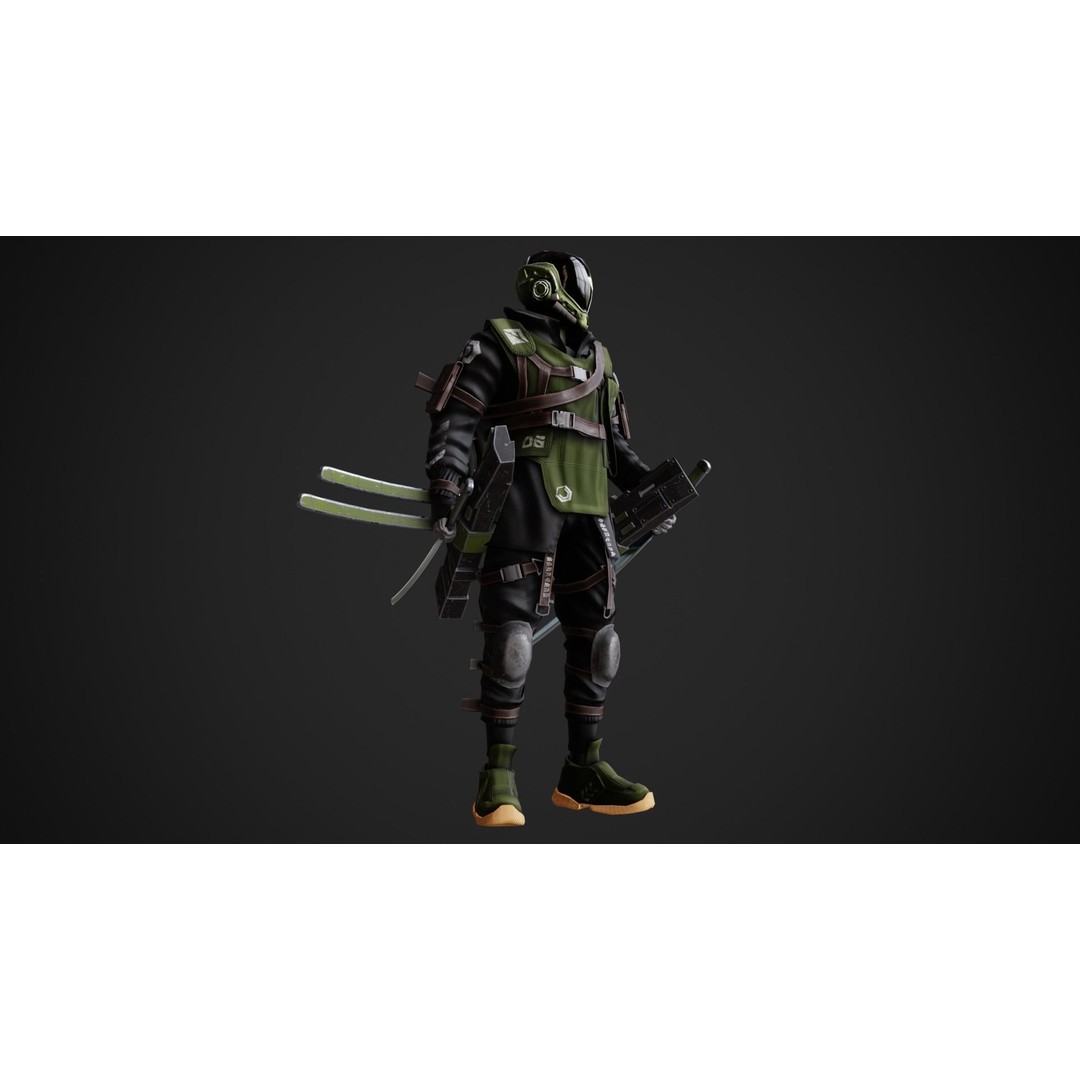 Cyberpunk Rezin Robot 3D Model – Low Poly Game Ready Character, FBX - View 14