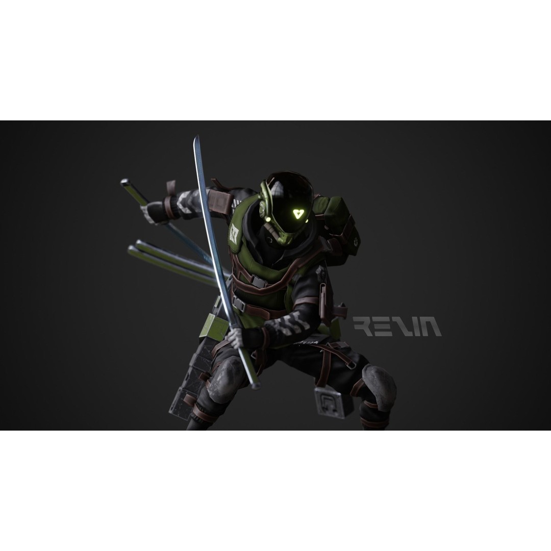 Cyberpunk Rezin Robot 3D Model – Low Poly Game Ready Character, FBX - View 3
