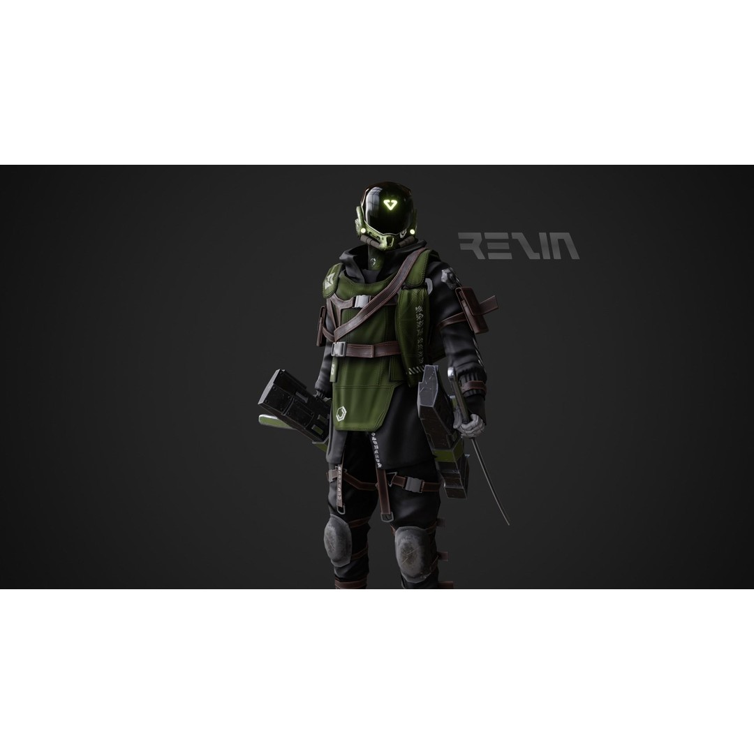 Cyberpunk Rezin Robot 3D Model – Low Poly Game Ready Character, FBX - View 4