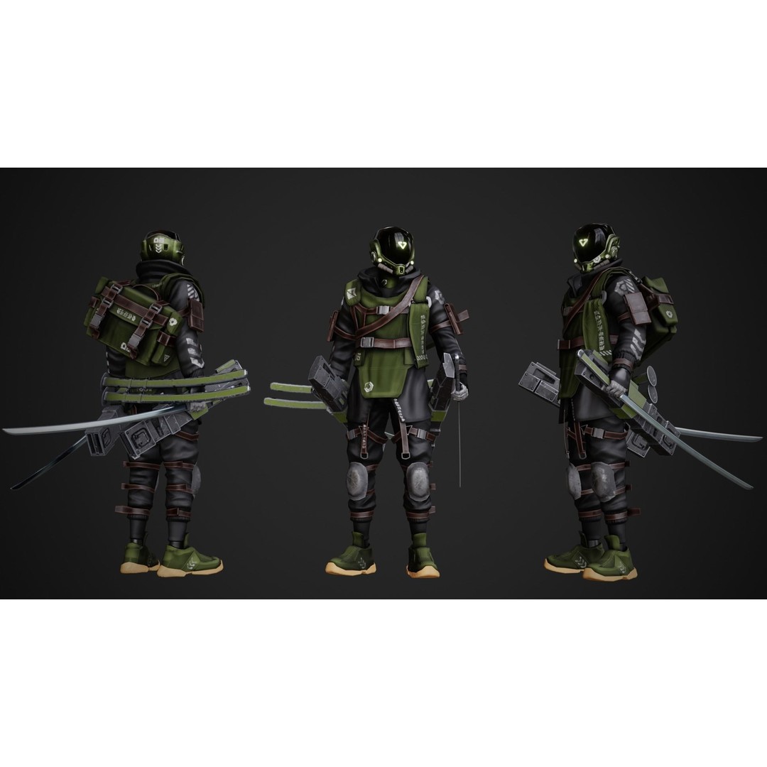 Cyberpunk Rezin Robot 3D Model – Low Poly Game Ready Character, FBX - View 5