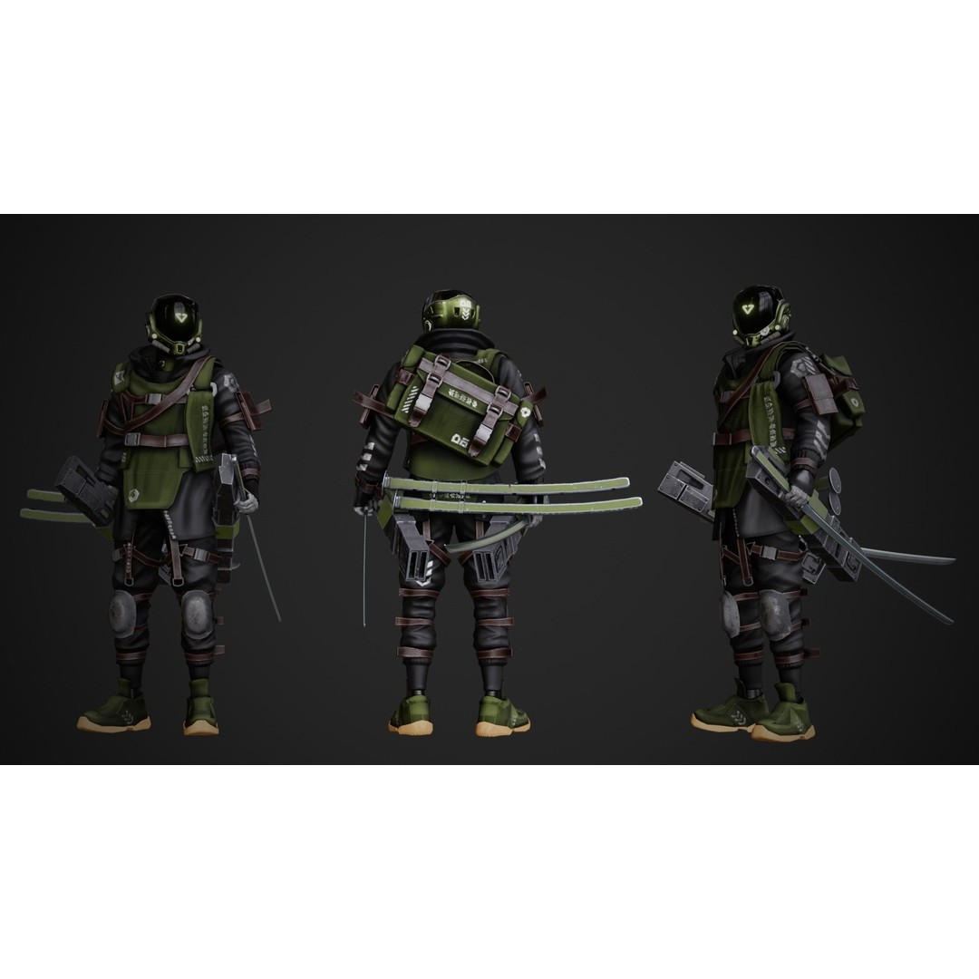 Cyberpunk Rezin Robot 3D Model – Low Poly Game Ready Character, FBX - View 6