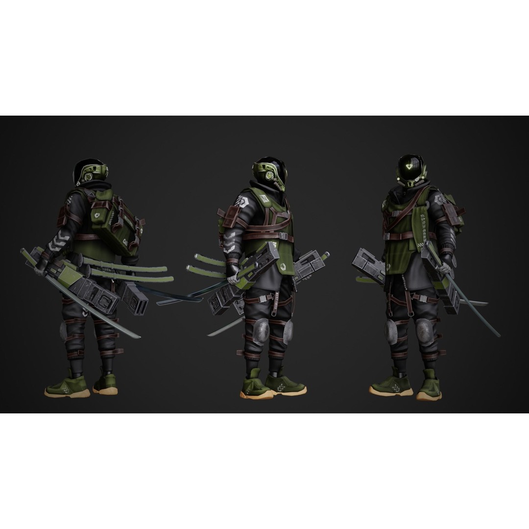 Cyberpunk Rezin Robot 3D Model – Low Poly Game Ready Character, FBX - View 7