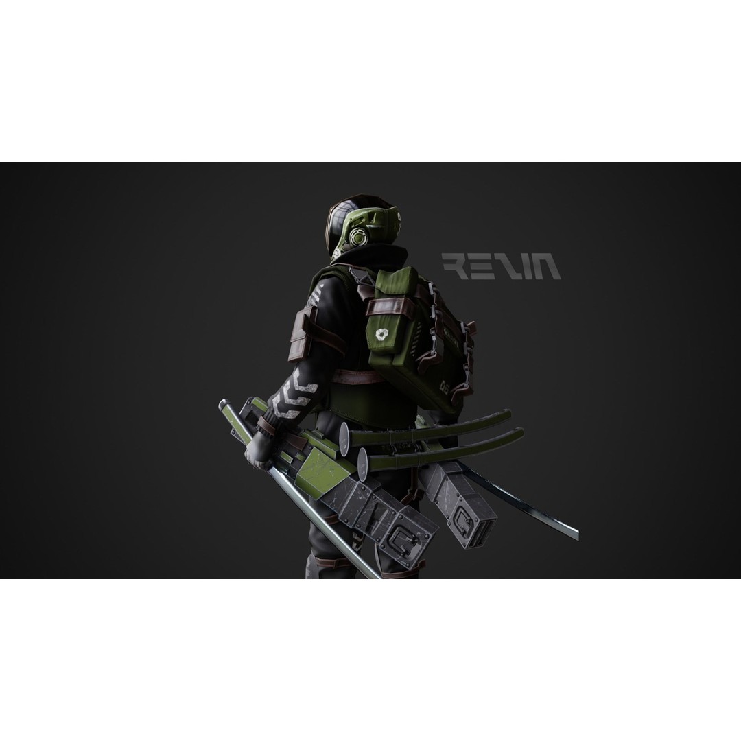 Cyberpunk Rezin Robot 3D Model – Low Poly Game Ready Character, FBX - View 8