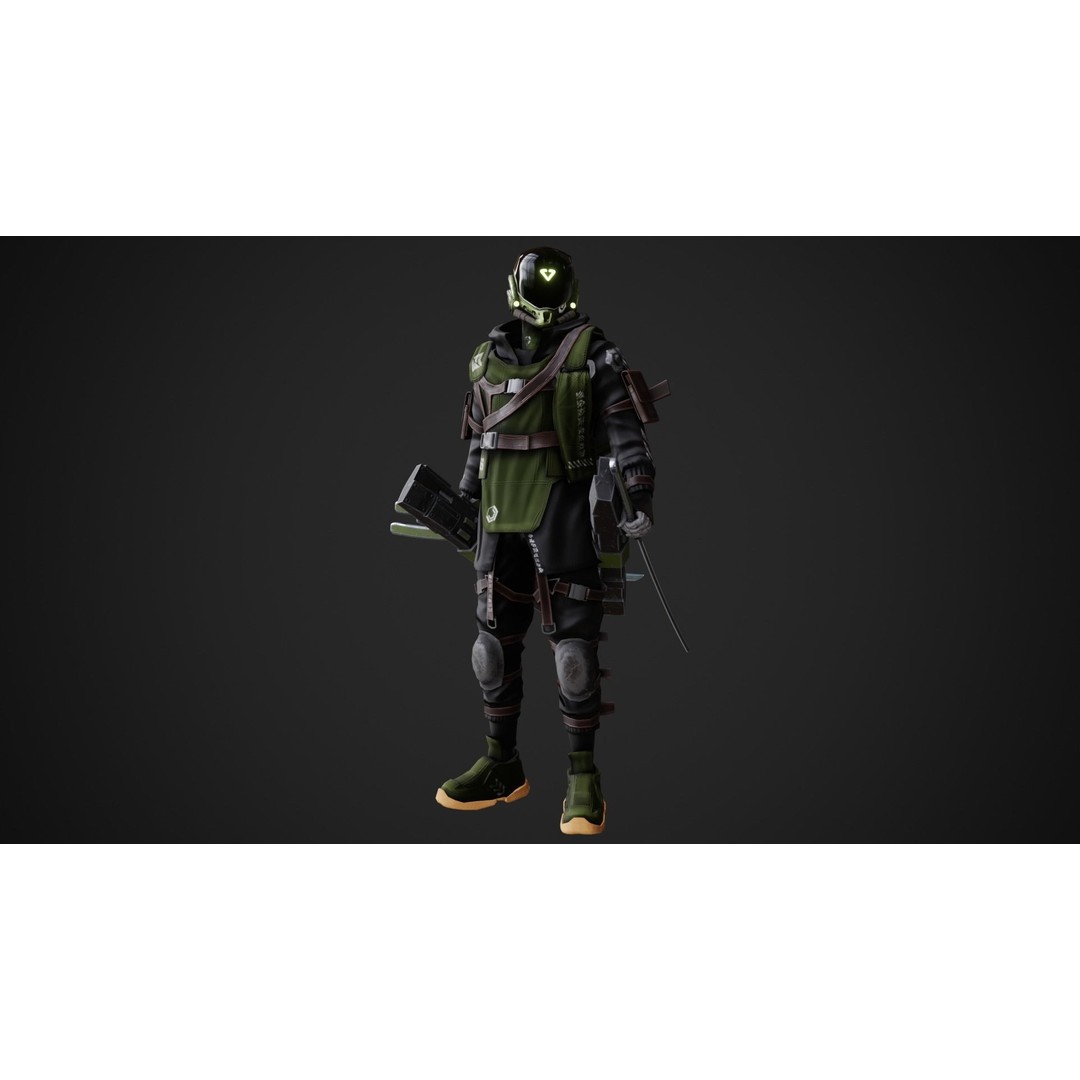 Cyberpunk Rezin Robot 3D Model – Low Poly Game Ready Character, FBX - View 9