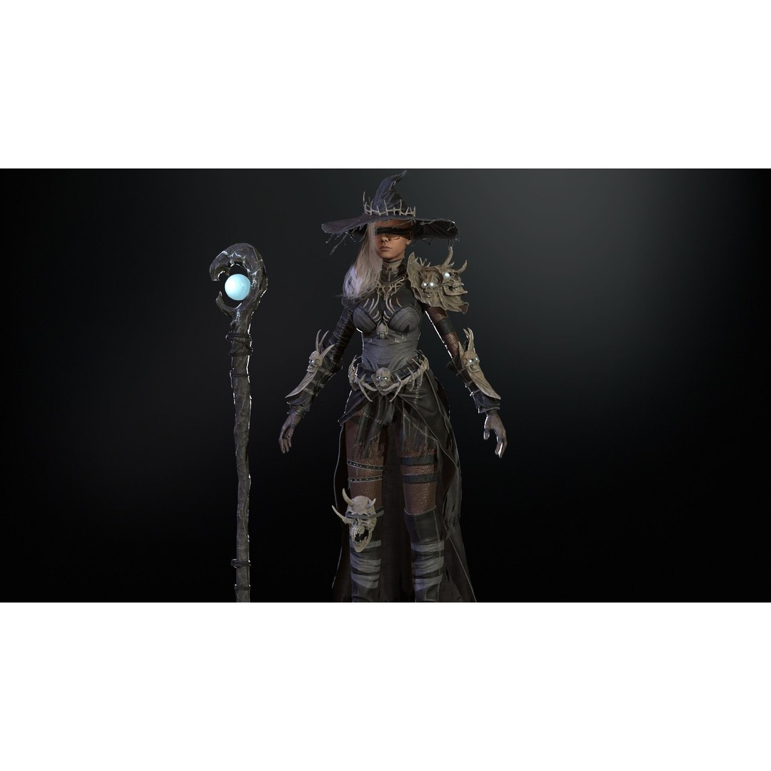 Witch 3D Model – Low Poly Character with Animations, FBX - View 12