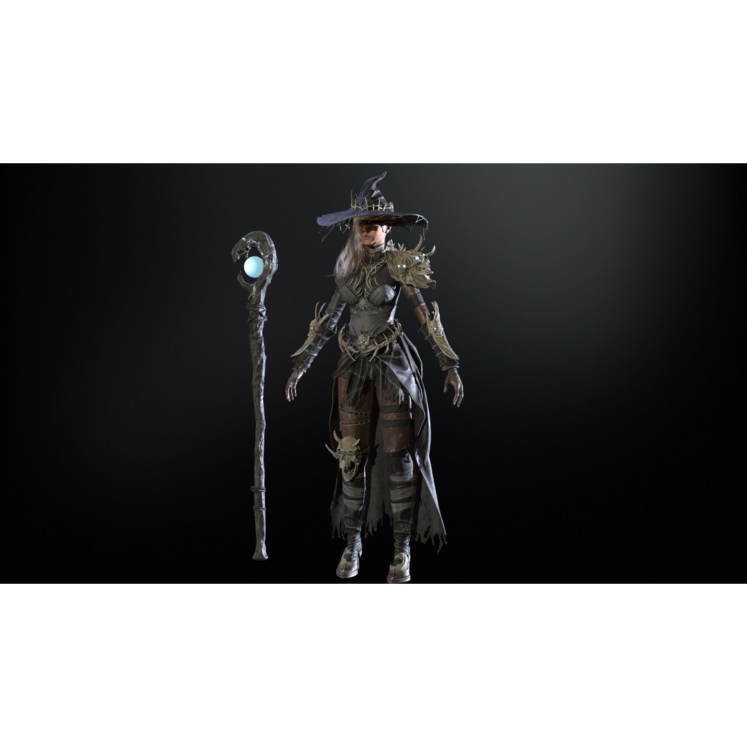 Witch 3D Model – Low Poly Character with Animations, FBX - View 13