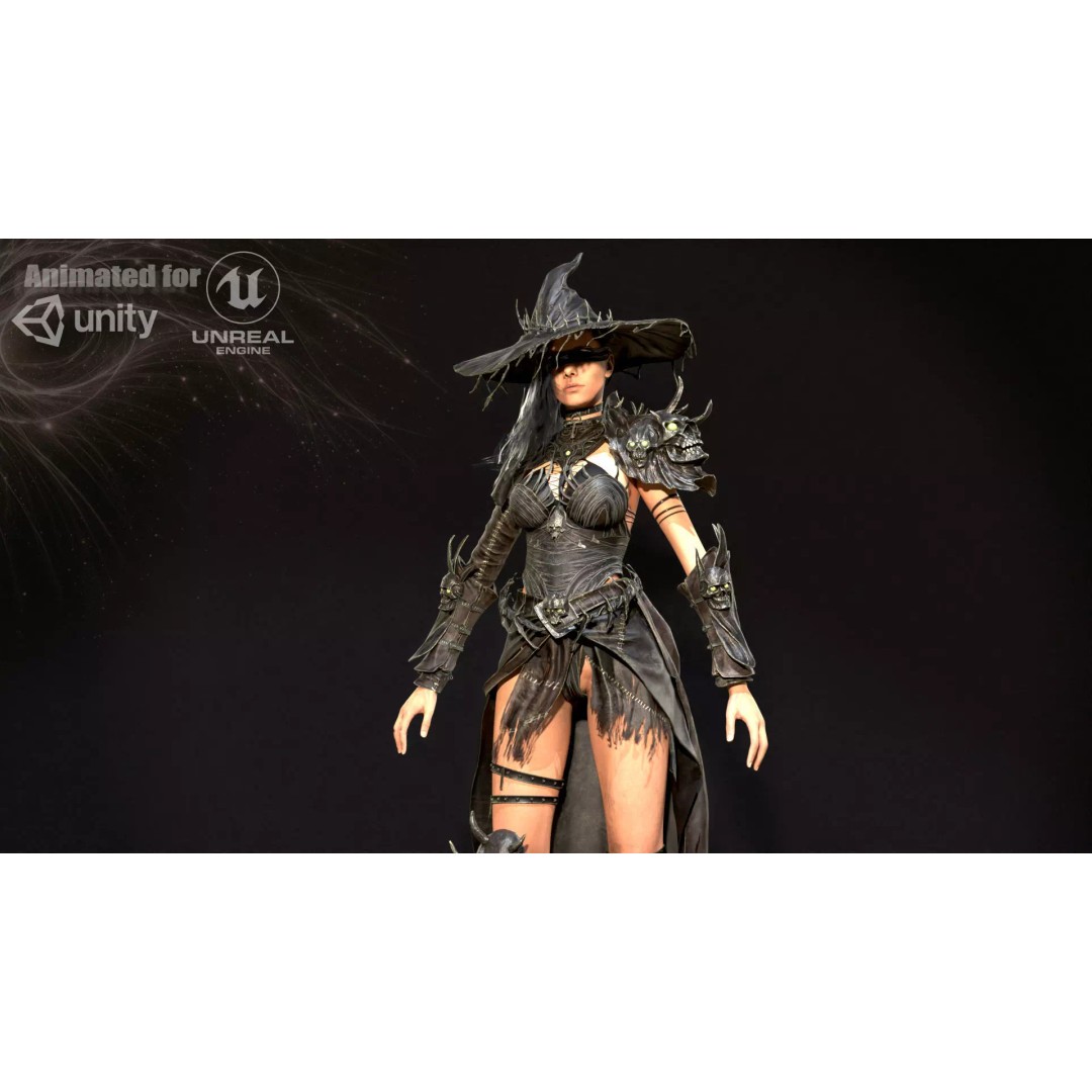 Witch 3D Model – Low Poly Character with Animations, FBX - View 2