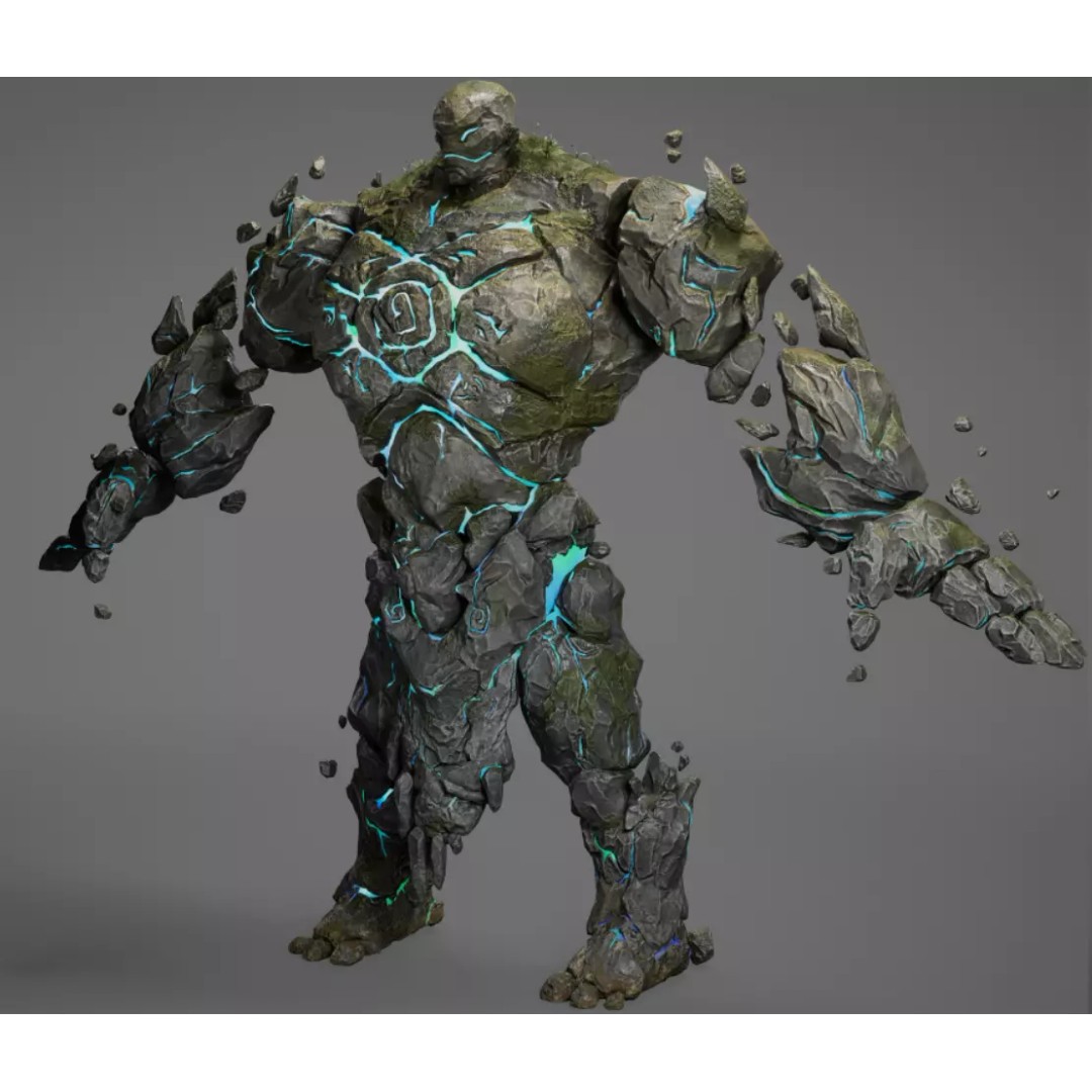 Stone Monster 3D Model – Rigged Fantasy Character with Textures - View 6