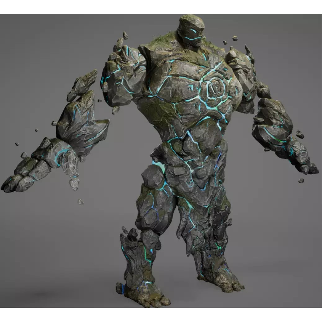Stone Monster 3D Model – Rigged Fantasy Character with Textures - View 7