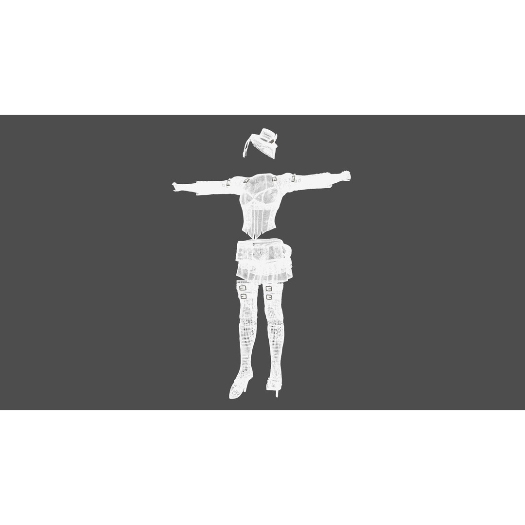 Western Girl Outfit 3D Model – Low Poly Game-Ready Rigged Clothing, FBX