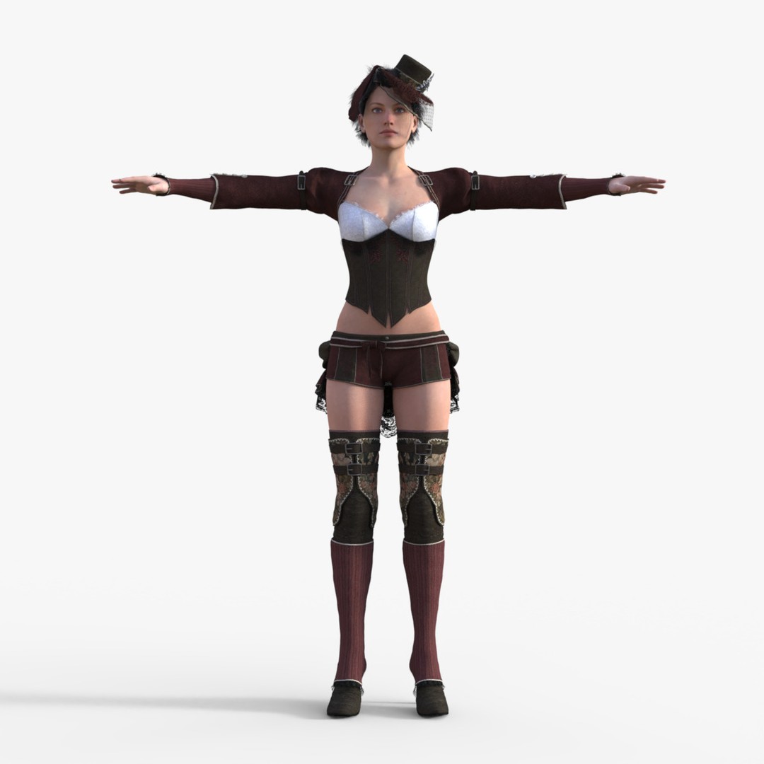 Western Girl Outfit 3D Model – Low Poly Game-Ready Rigged Clothing, FBX - View 14