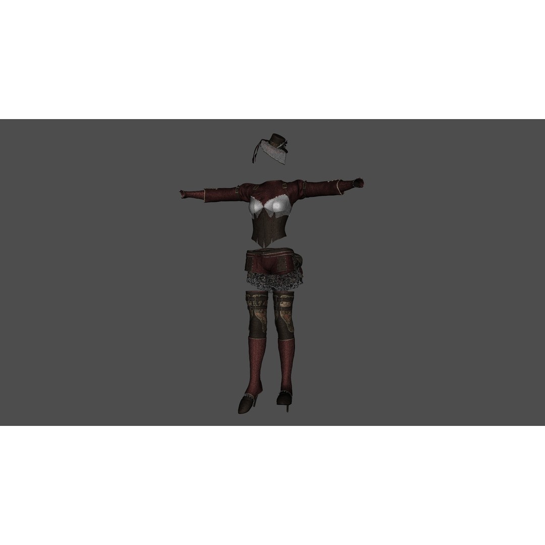 Western Girl Outfit 3D Model – Low Poly Game-Ready Rigged Clothing, FBX - View 15