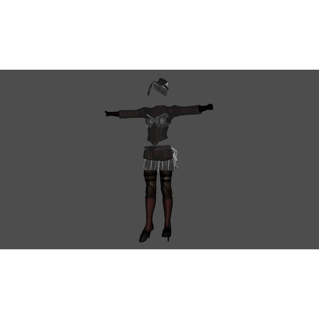 Western Girl Outfit 3D Model – Low Poly Game-Ready Rigged Clothing, FBX - View 16