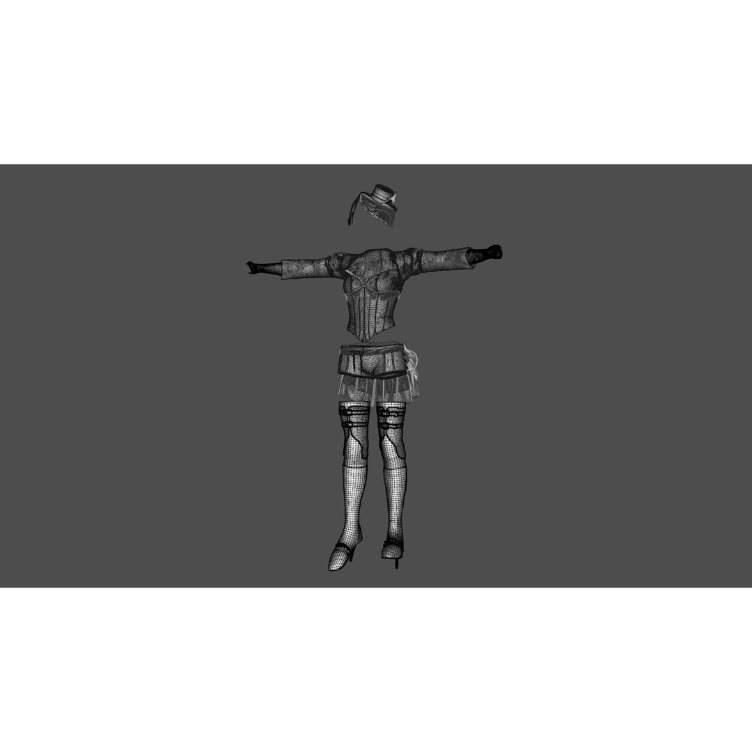 Western Girl Outfit 3D Model – Low Poly Game-Ready Rigged Clothing, FBX - View 17
