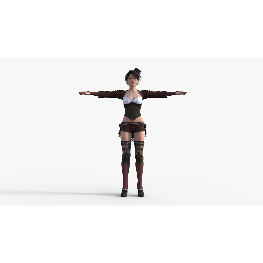Western Girl Outfit 3D Model – Low Poly Game-Ready Rigged Clothing, FBX - View 4