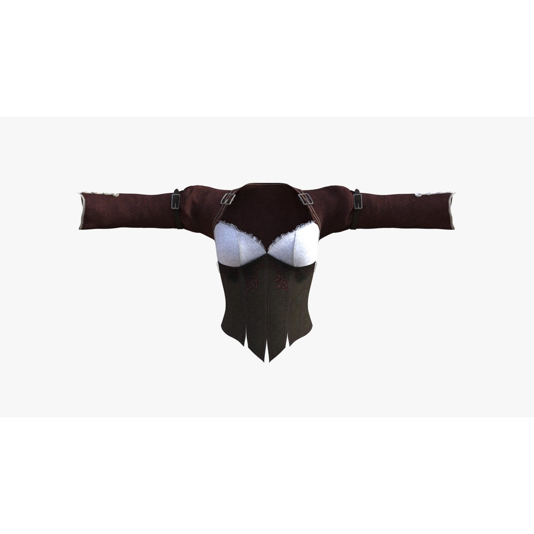 Western Girl Outfit 3D Model – Low Poly Game-Ready Rigged Clothing, FBX - View 8