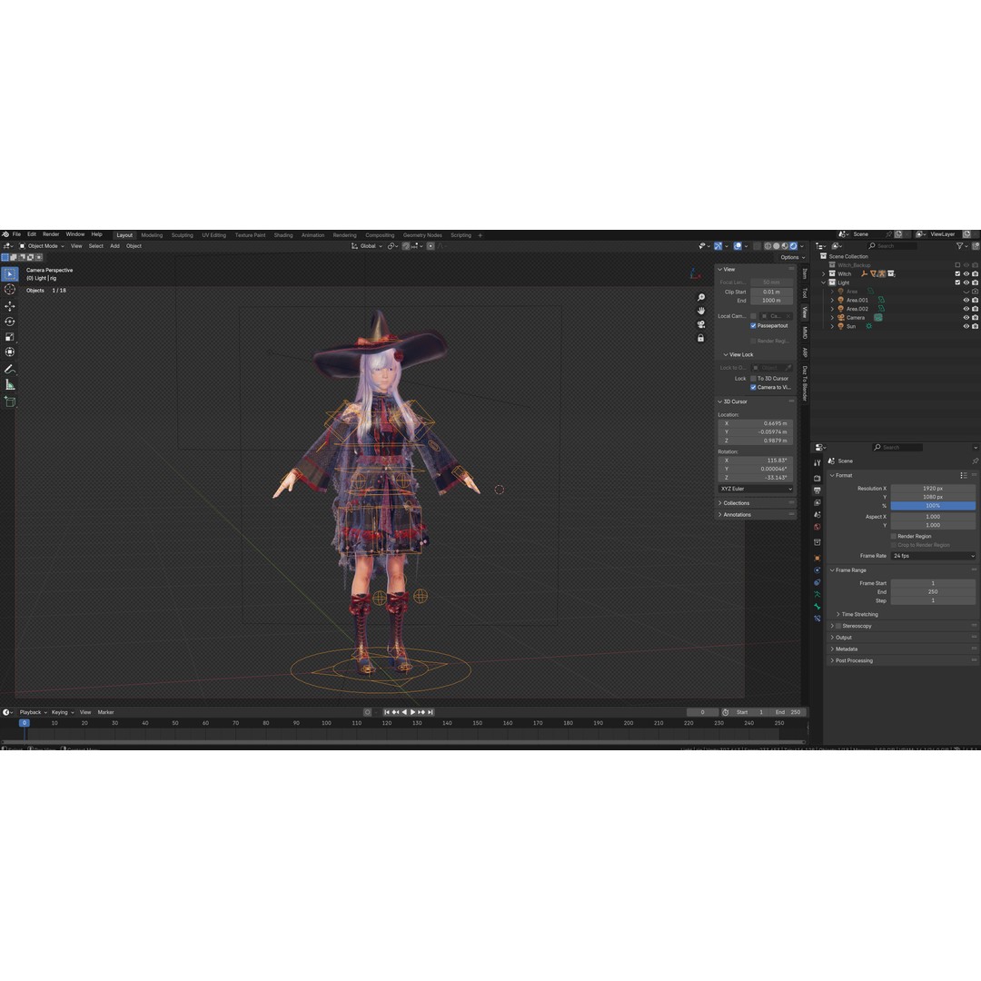 Witch Mage Character 3D Model – Rigged Fantasy Asset, Blender & FBX - View 15