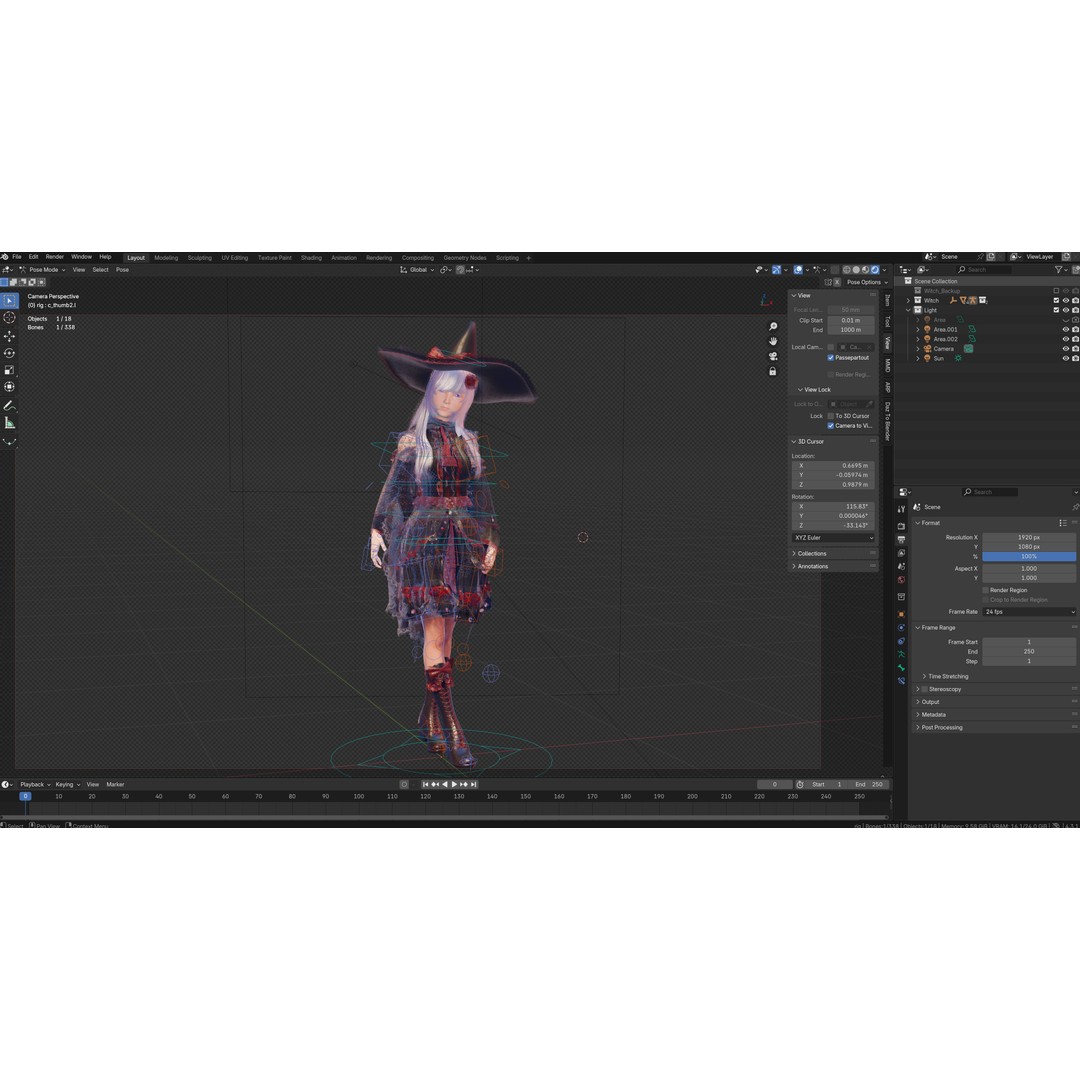 Witch Mage Character 3D Model – Rigged Fantasy Asset, Blender & FBX - View 16