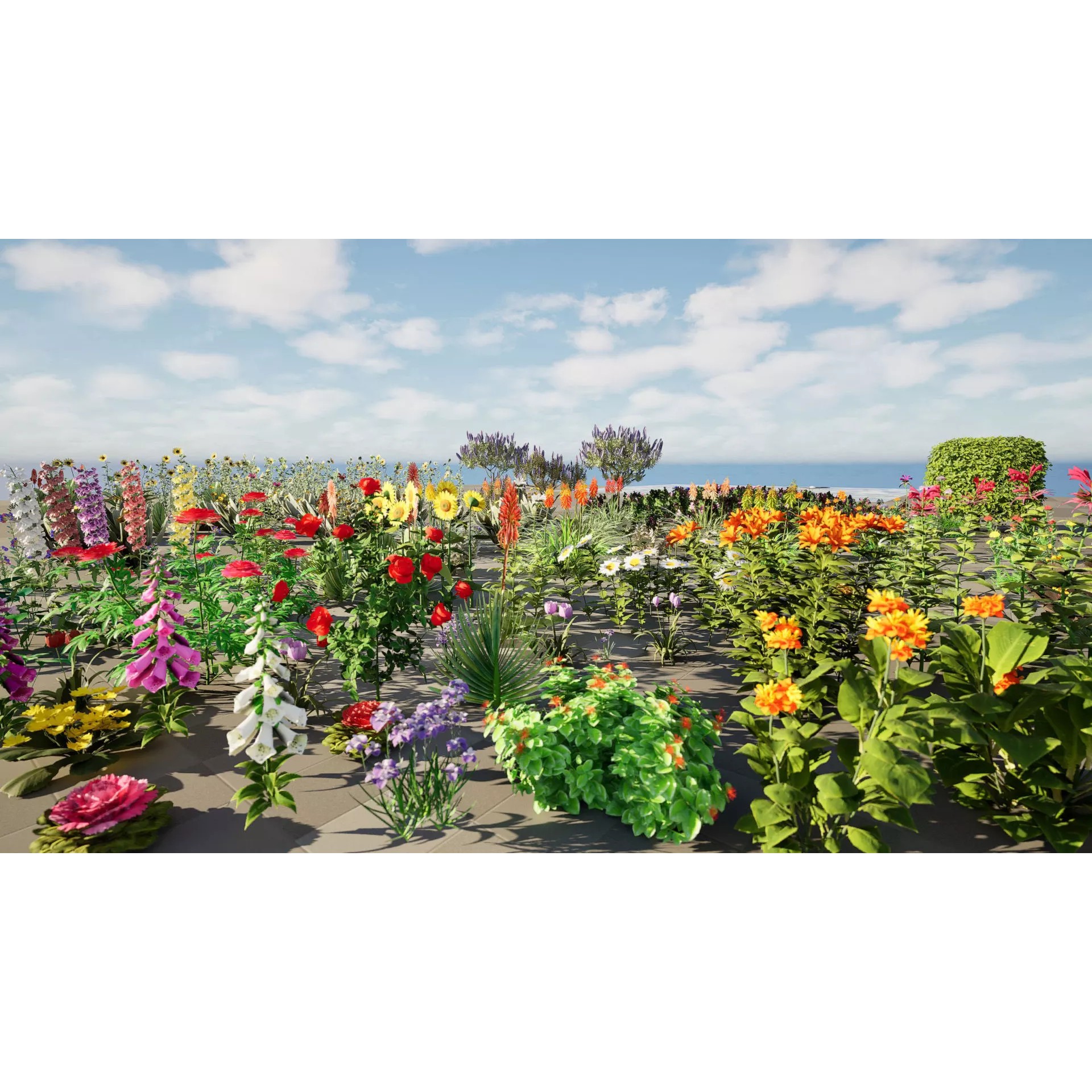Outdoor Flowering Plants - Low-Poly Game-Ready 3D Model - View 2